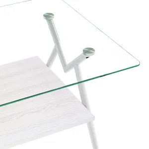 Rectangle Coffee Table With Tempered Glass Top And Metal Legs, Modern Table For Living Room - Transp