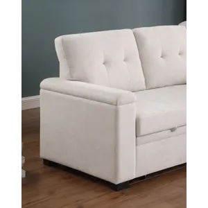 Lucca II  - 84.5\"W Beige Woven Fabric Reversible Sleeper Sectional Sofa With Storage Chaise and Poc