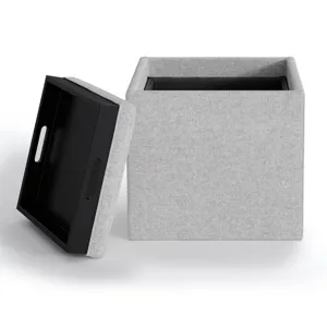 Rockwood - Cube Storage Ottoman with Tray - Cloud Grey
