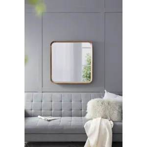 Square Mirror With Wood Frame, Wall Mirror For Living Room Bathroom Entryway - Brown