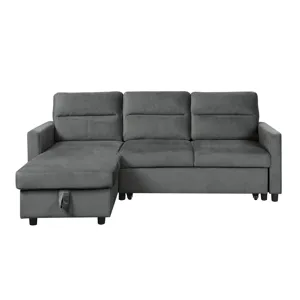 Ivy - Velvet Reversible Sleeper Sectional Sofa With Storage Chaise And Side Pocket - Dark Gray