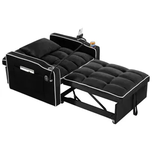 Convertible Sleeper Chair Sofa Bed Adjustable Pull Out Sleeper Chair Bed Multi-Pockets Folding Sofa 