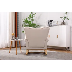 Baby Room High Back Rocking Chair Nursery Chair, Comfortable Rocker Fabric Padded Seat, Modern High 
