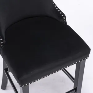 Contemporary Velvet Upholstered Wing-Back Barstools With Button Tufted Decoration And Wooden Legs, A