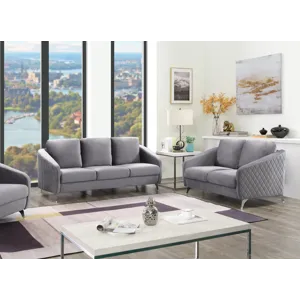Sofia - Velvet Fabric Sofa, Loveseat Living Room (Set of 2) - Gray