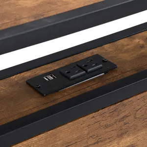 Full Size Metal Platform Bed Frame With Wooden Headboard And Footboard With USB Liner, No Box Spring