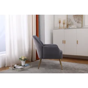 Modern Mid-Century Chair Velvet Sherpa Armchair For Living Room Bedroom Office - Gray