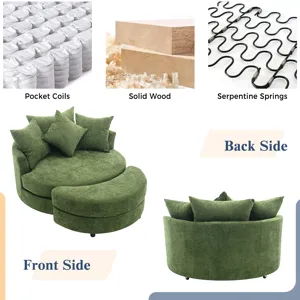 360° Swivel Accent Barrel Chair With Storage Ottoman & 4 Pillows, Modern Chenille Leisure Chair Roun
