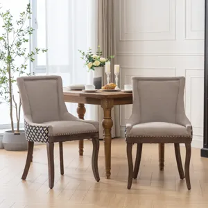 Ultra Side Dining Chair, Thickened Fabric Chairs With Neutrally Toned Solid Wood Legs, Bronze Nail H