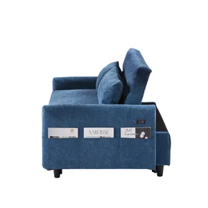 Pull Out Sleep Sofa Bed Loveseats Sofa Couch With Adjsutable Backrest, Storage Pockets, 2 Soft Pillo