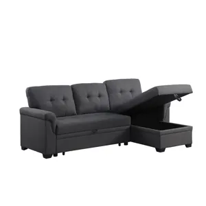 Lucca - Linen Reversible Sleeper Sectional Sofa With Storage Chaise - Dark Gray