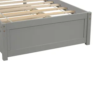 Twin Size Platform Bed Wood Bed Frame With Trundle - Gray