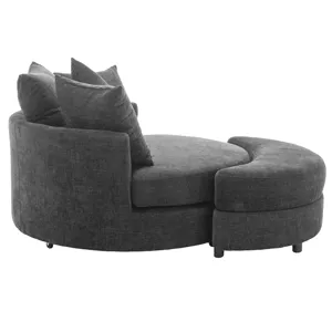 360° Swivel Accent Barrel Chair With Storage Ottoman & 4 Pillows, Modern Chenille Leisure Chair Roun