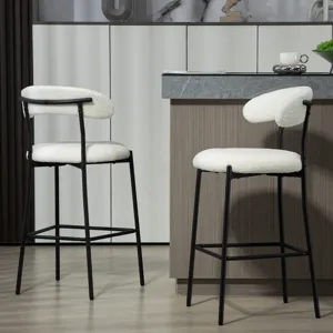 Counter Height Bar Stools Teddy Fabric Cover Kitchen Island Counter Bar Stool With Black Powder Coat
