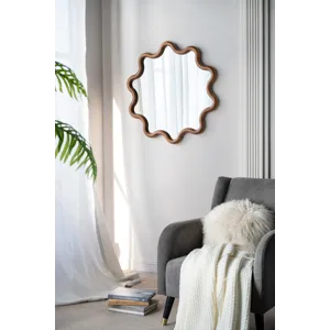 Wooden Accent Mirror With Unique Frame, Wall Mirror For Living Room Bedroom Entryway - Brown