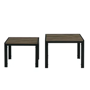 Nesting Coffee Table (Set of 2), Square Modern Stacking Table With Wood Finish For Living Room - Gra