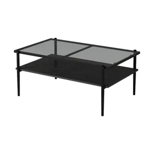Rectangle Coffee Table With Tempered Glass Top, Modern Table For Living Room - Gray / Black