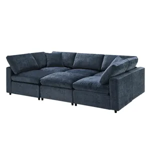 Modern Modular Cloud Sofa Bed, 6 Seat Chenille Sectional Couch Set With Ottoman, Free Combination, C