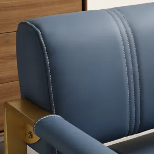 Modern Upholstery Accent Loveseat Sofa For Living Room 2 Seater With Golden Metal Arms - Blue