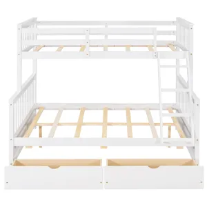 Twin Over Full Bunk Bed With Ladders And Two Storage Drawers - White
