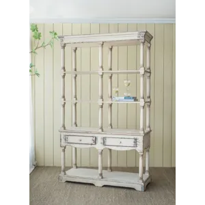 Adela - French Country Wood Bookcase, Display Storage Shelf Etageres - Antique White