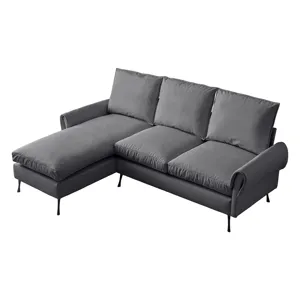 Modern Sectional Technical Leather L-Shaped Sofa Couch With Reversible Chaise Lounge - Dark Gray
