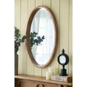 Oval Wall Mirror With Wood Frame, Farmhouse Wood Mirror For Bathroom Entryway Console Lean Against W