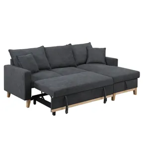 Colton - 84.Woven Reversible Sleeper Sectional Sofa With Storage Chaise - Dark Gray