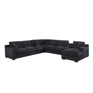 Celine - Chenille Fabric Corner Sectional Sofa With Right-Facing Chaise, Cupholders, And Charging Ports - Dark Gray