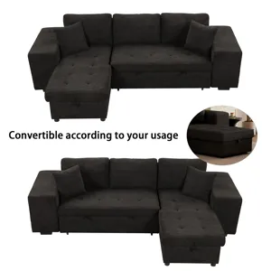 Modern L-Shape 3 Seat Reversible Sectional Couch, Pull Out Sleeper Sofa With Storage Chaise And 2 St