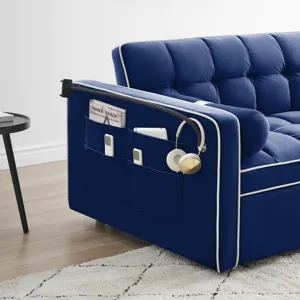 Modern Convertible Sleeper Sofa Couch With Pull Out Bed With Pillows & Side Pockets For Small Space,
