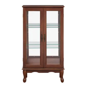 Curio Cabinet Lighted Curio Diapaly Cabinet With Adjustable Shelves And Mirrored Back Panel, Tempered Glass Doors (3 Tier), (E26 Light Bulb Not Included) - Walnut