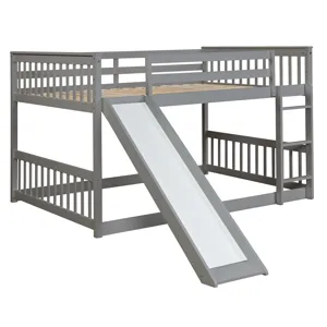 Full Over Full Bunk Bed With Slide And Ladder - Gray