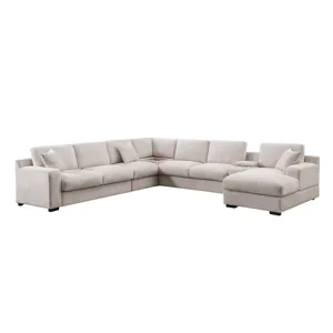 Celine - Chenille Fabric Corner Sectional Sofa With Right-Facing Chaise, Cupholders, And Charging Po