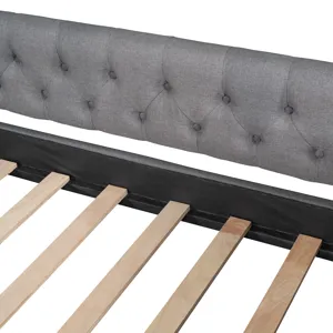 Full Size Upholstered Daybed With Two Drawers, Wood Slat Support - Gray