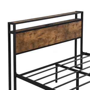 Full Size Metal Platform Bed Frame With Wooden Headboard And Footboard With USB Liner, No Box Spring