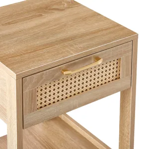 15.75\" Rattan End Table With Drawer, Modern Nightstand, Side Table For Living Room, Bedroom - Natur