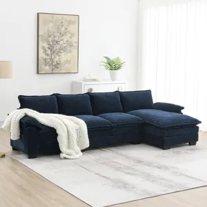 Modern L Shaped Chenille Cloud Sofa With Double Seat Cushions, 5 Seat Upholstered Indoor Furniture, 