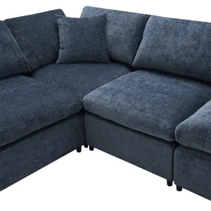 Modern Modular Cloud Sofa Bed, 6 Seat Chenille Sectional Couch Set With Ottoman, Free Combination, C