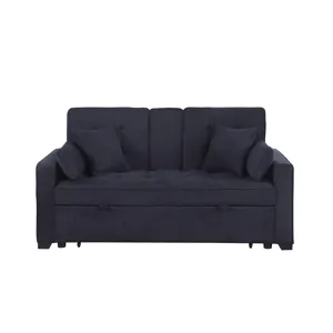 Cody II - 69.5\"W Dark Gray Woven Fabric Convertible Sleeper Loveseat With Cup Holder, Charging Port