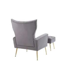 Modern Accent Chair With Ottoman, Comfy Armchair For Living Room, Bedroom, Apartment, Office - Gray