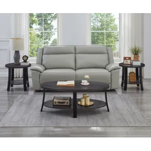 Anze - 3 Piece Coffee Table Set Contemporary Oval Wood Shelf - Charcoal
