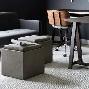 Rockwood - Cube Storage Ottoman with Tray - Distressed Slate Grey