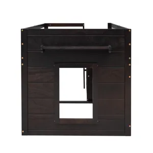 Twin Size Loft Bed With Cabinet And Shelf - Espresso