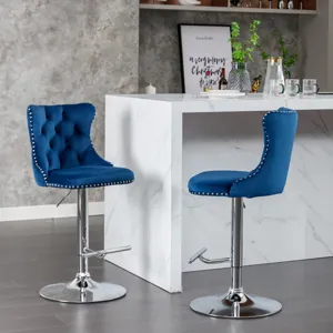 Swivel Velvet Barstools Adjusatble Seat Height From 25-33\", Modern Upholstered Chrome Base Bar Stoo