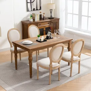 French Style Solid Wood Frame Antique Painting Linen Fabric Back Dining Chair (Set of 2) - Beige