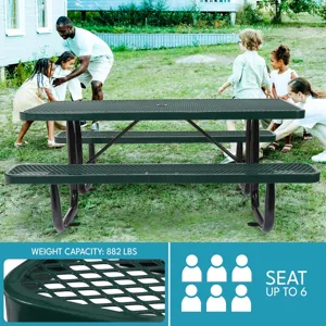 6 Ft. Rectangular Outdoor Steel Picnic Table With Umbrella Pole - Green