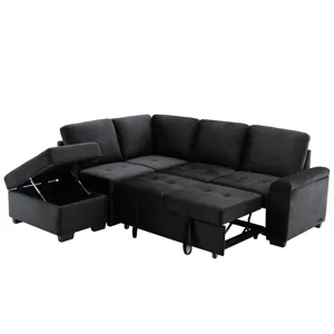 Sleeper Sectional Sofa, L-Shape Corner Couch Sofa Bed With Storage Ottoman & Hidden Arm Storage & US
