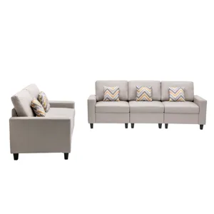Nolan - Linen Fabric Sofa And Loveseat Living Room With Pillows And Interchangeable Legs (Set of 2) 