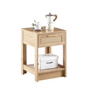 15.75\" Rattan End Table With Drawer, Modern Nightstand, Side Table For Living Room, Bedroom - Natur
